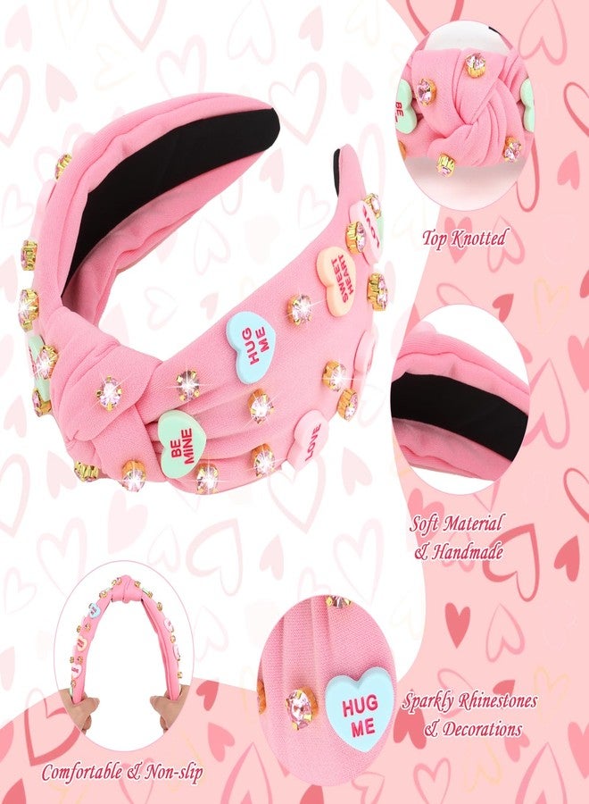 YARIEW Valentines Day Headbands for Women Love Sweet Red Heart Headband Rhinestone Knotted Headband for Women Valentine Day Decorations Fashion Headband Hair Accessories Pink - Image 3